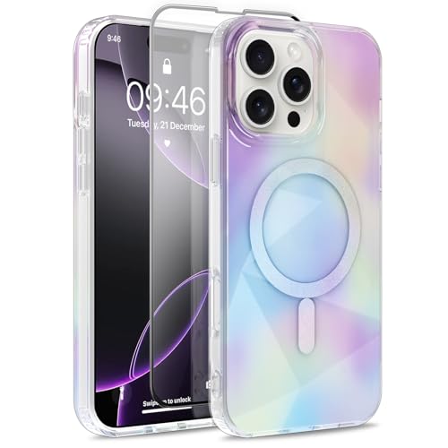Image of Magnetic Case for iPhone 16 Pro Max [Compatible with Magsafe] [Anti-Yellowing] [1 Screen Protector] Shockproof Slim Iridescent Sparkly Case for iPhone 16 Pro Max 6.9 inch 2024, Purple