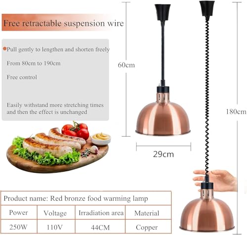 JIAWANSHUN Commercial Food Warmer Retractable Heat Lamp with 250W Bulb for Catering and Restaurant Food Heating Supplies - Thumbnail 2