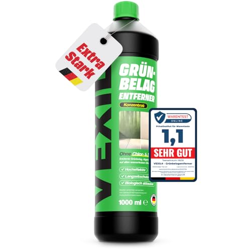 VEXIL® Grünbelagentferner Konzentrat – entfernt Algen, Moos, Pilze & Flechten – für Stein, Holz, Wände, Markissen und mehr – 1L für bis zu 100 m² – frei von Chlor & Säuren – Made in Germany
