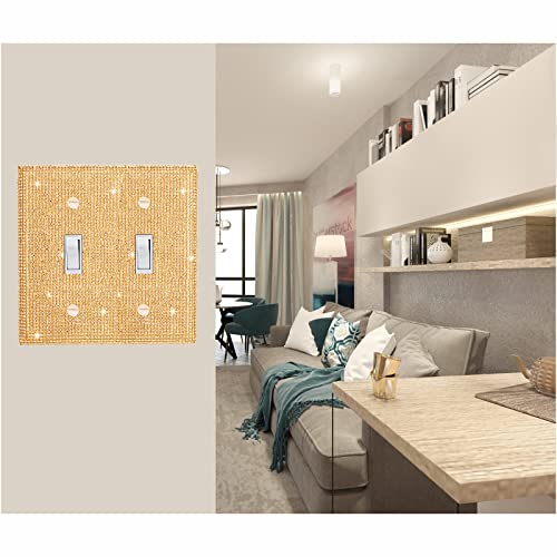Image of Shiny Golden Rhinestones Wall Plate Cover Double Toggle Toggle Light Switch Cover Rhinestones Decorative Outlet Covers Wall Plate 2 Gang Decorative