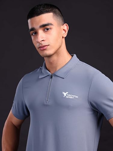 Image of TECHNOSPORT Men's Solid Polo T-Shirt MATPIQ Quick Dry Slim Fit Sports Tee for Gym Casual Smart Wear UPF50+ Anti Odour