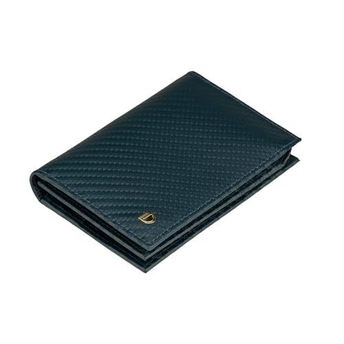 Image of Premium RFID Blocking Wallet for Men | Slim Carbon Fiber Leather with 12 Card Slots, Clear ID Window & Cash Pocket | Durable Bifold Genuine Cow Fiber Leather Wallet (Carbon Blue)