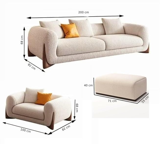 Image of Classic 3+1= 4 Seater with Footrest Seater Sofa Set Luxury Chesterfield Modern Fahionalable Sleeper Sofa for Living Room, Dining Room, (3+1+Otoo Seater Sofa-Off-White Boucle Fabric)