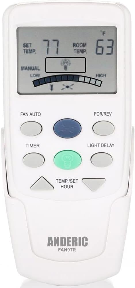 FAN9T Ceiling Fan Remote Control Replacement for Hampton Bay – Thermostatic Temperature Sensor Remote with Reverse Airflow Key, Works with FAN-9T (L3HFAN9T), Easy Pairing, Receiver Required