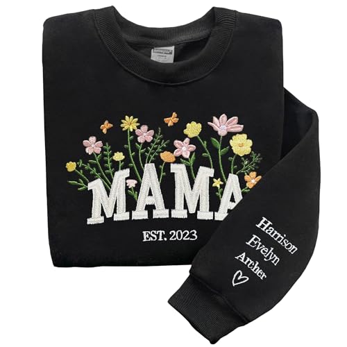 Custom Mama Embroidered Floral Sweatshirt, Custom Mama Crewneck With Names, Mama Sweatshirt Embroidered, New Mom Sweatshirt, Mama Birthday