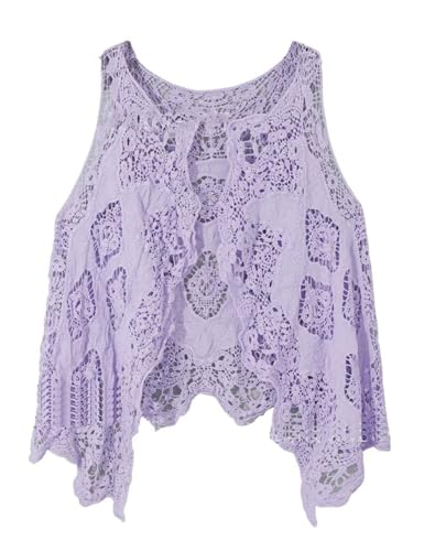 Image of FindThy Women's Hollow Knitting Stitch Cardigan Open Front Draped Boho Hippie Crochet Vest