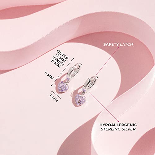 925 Sterling Silver Small Hoop CZ Heart Dangle Earrings for Toddlers & Girls - Adorable Heart Dangle Earrings with Sparkling Cubic Zirconia for Fashionable and Stylish Look - Hypoallergenic Jewelry4