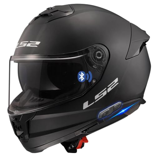 DESIGNED LS2 Stream 2 Negro Mate Bluetooth Intercomunicador Sena Integrado - Casco de Moto Integral con Visor Solar, para Hombre y Mujer, Homologado ECE 22.06 (XL)