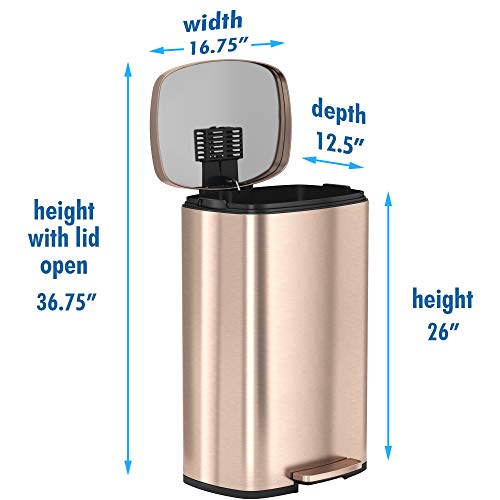 Itouchless Softstep 13.2 Gallon Kitchen Step Trash Can With Odor Filter, 50 Liter Rose Gold Stainless Steel Pedal Garbage Bin For Home, Office, Business, Silent And Gentle Lid Open And Close, 13 Gal #TOP5