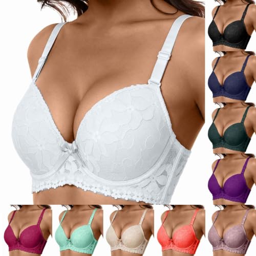 Women Sexy Lace Underwire Bras Jacquard Push Up Comfort Soft Bralettes | Adjustable Strap Supportive Bras Daily Wear,Comfortable and Breathable,Anti-Sagging White - image 4
