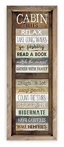 Cabin Rules Wood Rustic Style Wall Décor Sign With Frame