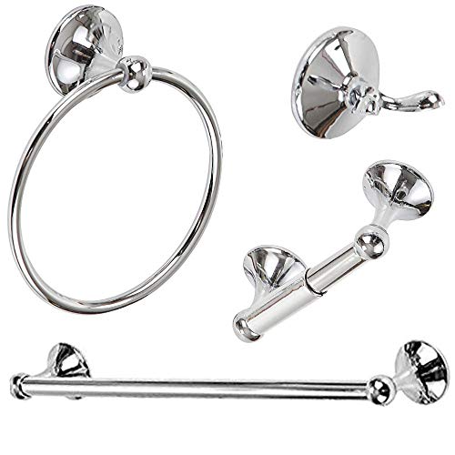 4-Piece Bathroom Hardware Accessory Set With 24\" Towel Bar (Chrome Finish)