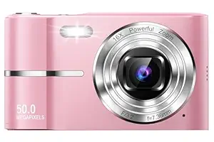 Compact HD Digital Camera (Pink) 50MP 16X Zoom High Definition 1080P Point and Shoot Camera 32GB Memory Card, Fun Camera for Boys Girls Kids Students Beginners and Birthday Holiday