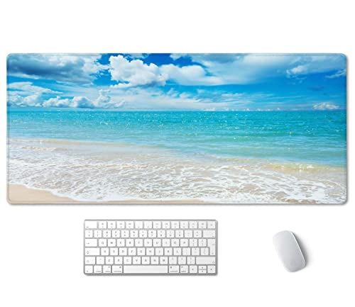 Image of SSOIU Gaming Mouse Pad, Extended Mouse Pad, 35.5x15.7inch XXL Large Big Computer Keyboard Mouse Mat Desk Pad with Non-Slip Base and Stitched Edge for Home Office Gaming Work, Beaches Sunny Day
