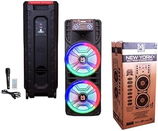 Mr. Dj USA Newyork+ 12" X 2 Rechargeable Portable Bluetooth Karaoke Speaker with Party Flame Lights Microphone TWS USB FM Radio + 7-LED Moving Head DJ Light