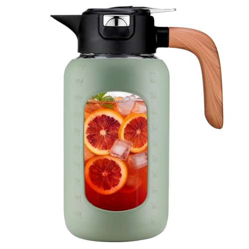 84 oz/2.5 L Glass Pitcher with Lid and Handle - Ideal Carafe/Jug for Hot/Cold Water, Large Iced Tea Pitcher for Coffee, Juice & Homemade Beverages