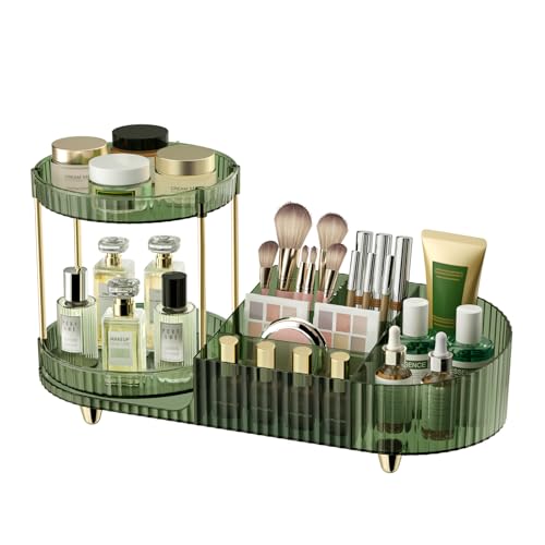 Image of 360 Rotating Makeup Organizer for Vanity, 2 Small Trays & 5 Compartments for Cosmetics, Skincare, Perfume, Lipstick & Make up Brush Holder, Bathroom Countertop Organizers and Storage for Dresser, Desk