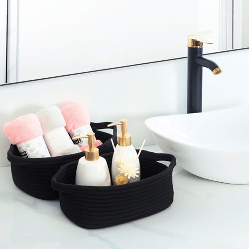 Image of MINTWOOD Design 5-Piece Storage Baskets for Organizing, Small Woven Rope Baskets for Storage and Shelves, Dog Cat Toy Basket Box, Pantry Bathroom Organization Bins, Nightstand Organizer, Full Black
