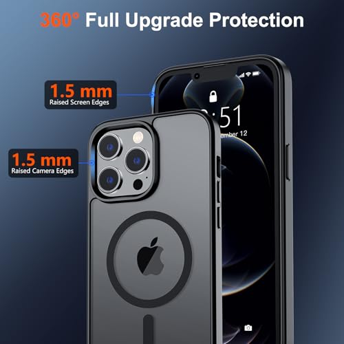 Image of SUPFINE Magnetic for iPhone 12 Pro Max Case (Compatible with MagSafe) (Military Grade Drop Protection) Translucent Matte Shockproof Phone Case,Black