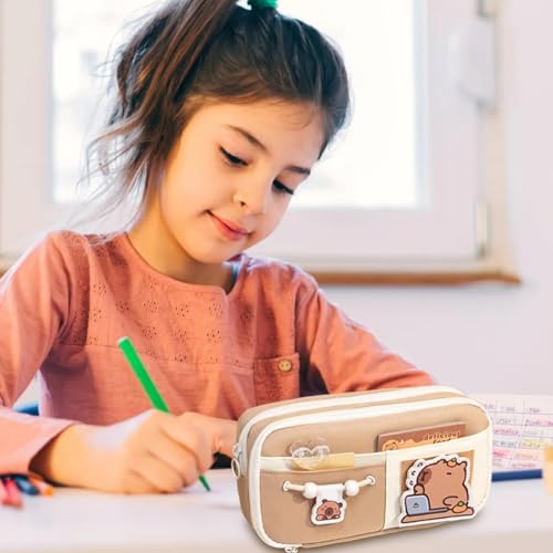 Image of Alokik Cute Aesthetic Pencil Pouch with 9 Compartments, Large Capacity Stationery Organizer with Removable Patch, Multi Pocket Zipper Pen Case for School, Office, Kids & Girls (Lucky Dog Theme)