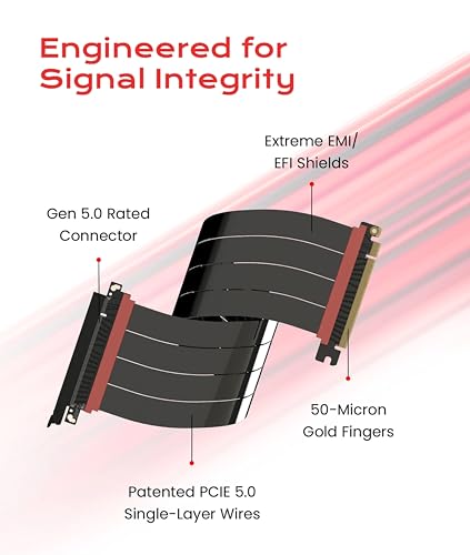 Image of LINKUP PCIE 5.0 Riser Cable | for Vertical GPU Mount | Straight | Graphics Card GPU Ready | Usable with PCIe 4.0 & RX9070 / RTX5090 | 40cm (Total Length: 44cm)
