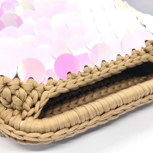 Image of Small Woven Clutch Purse Handmade Crochet Evening Bag Unique Sequin Clutch Handbag for Wedding Party Prom