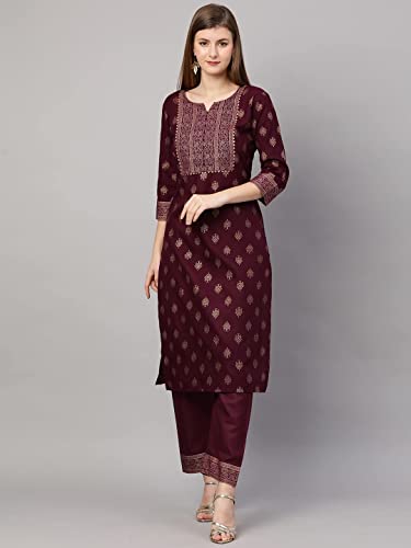 Image of GoSriKi Women's Cotton Blend Printed Straight Kurta with Pant & Dupatta