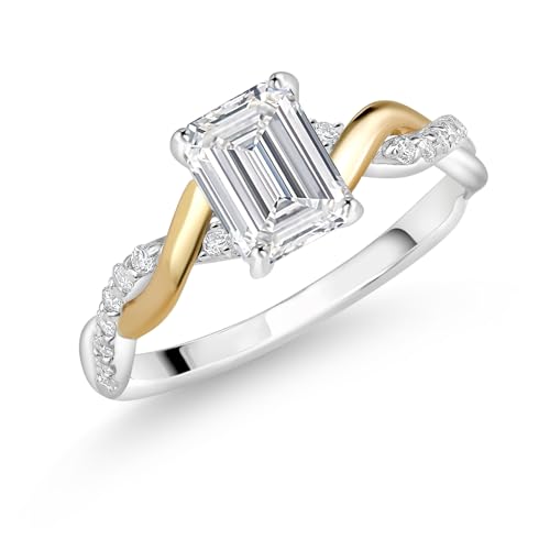 Gem Stone King 925 Silver and 10K Yellow Gold IGI Certified Lab Grown Diamond Engagement Ring For Women | 1.68 Cttw | Center Emerald Cut Diamond 1.5 Ct | F-G Color | VS1 Clarity