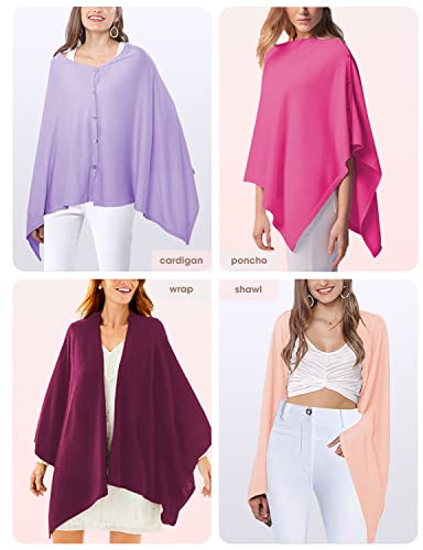 MissShorthair Women's Lightweight Knitted Scarf Poncho Sweater Cape Shawl Versatile Fall Winter Ponchos Wraps Peach - Thumbnail 5