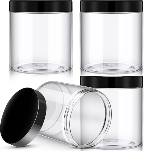 Patelai 4 Pieces Round Wide-mouth Leak Proof Plastic Container Jars with Lids for Travel Storage Makeup Beauty Products Face Creams Oils Salves Ointments DIY Making(16 Ounce,Black)
