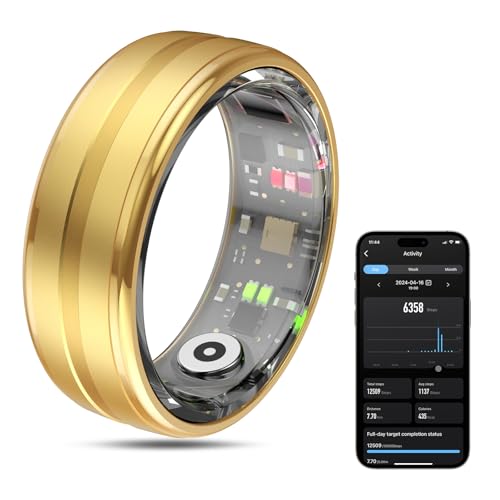 Image of Smart Ring Health Tracker for Men /Women,Fitness Ring Sleep Tracker,Fast Charging for Long-Lasting Use,for Pedometer Exercise,Monitor Sleep, Heart Rate, Stress,Waterproof (Gold, 12)