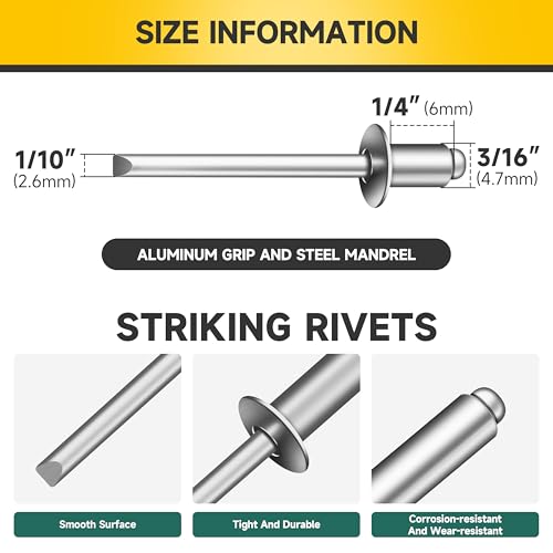 Mywish (300Pcs) 3/16" x 1/4" Blind Pop Rivets 3/16 Aluminum Grip and Steel Mandrel Blind Rivets, Open End 3/16 Rivets for Metal by MYWISH - Used condition - Image 2