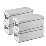 4-Pack Stackable CD/DVD Storage Box 36x17x14cm Foldable Disc Media Case Container Holds 20 DVDs/45 CDs Portable Handles Cover for Home Office Gery