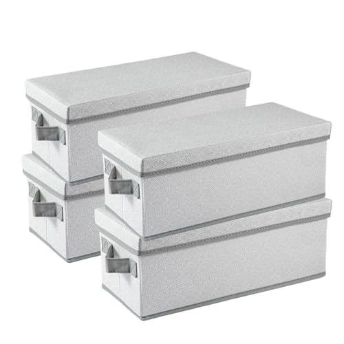 4-Pack Stackable CD/DVD Storage Box 36x17x14cm Foldable Disc Media Case Container Holds 20 DVDs/45 CDs Portable Handles Cover for Home Office Gery