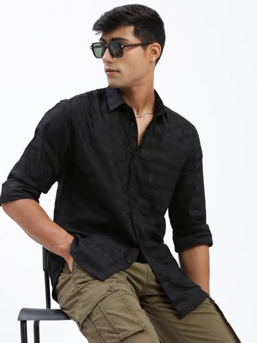Image of SHOWOFFFF Men Solid Casual Shirt | Spread Collar Full Sleeves Cotton Shirt for Mens | Slim Fit Regular Length Shirt for Men's