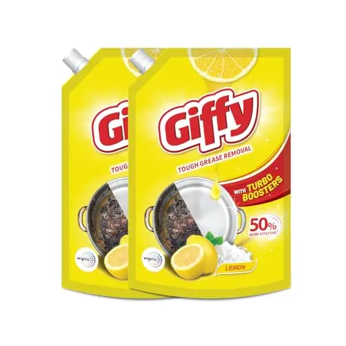 Giffy Liquid Dishwash Gel 900ml (Pack of 2) | Lemon and Active Salt | 50% More Effective | Tough Grease Removal Expert | Turbo Boosters | Mild fragrance | Removes Tough Malodour | Hand-Safe - Best price at DetectaDeal