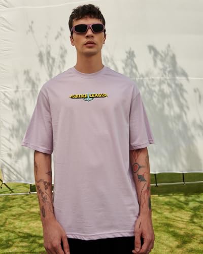 Image of Bewakoof Official DC Merchandise Justice League Men's 100% Cotton 220 GSM Graphic Print Oversized Fit Round Neck T-Shirt