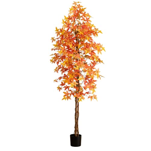 Nearly Natural 8ft Autumn Deluxe Maple Artificial Fall Tree - Harvest Season Decor - Indoor Faux...