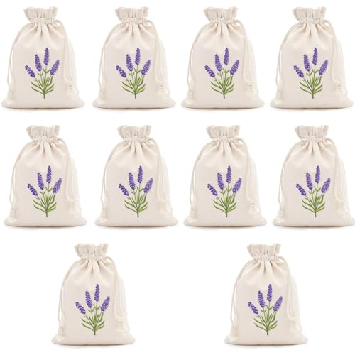 Lavender Bags 10 Pack Lavender Sachets for Wardrobes and Moths Drawstring Fabric Pouches for Aromatherapy 10 x 15 cm