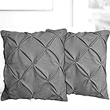 Geberiela Pinch Pleated European Pillow Shams Set of 2pcs 600-TC Pin-Tuck Pillow Shams Euro Square...