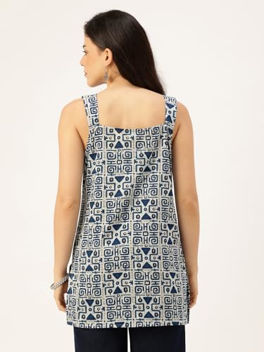 Image of feranoid Women's Printed Sleeveless Short Kurti with Stylish Neck, Backless Design & Side Slits (XS-XL)