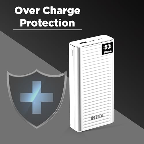 Image of Intex Strong Comet 20K Poly 20000mAh High Capacity QC PD Power Bank with 22.5W Fast Charging, Digital LED Display, Dual Input Type-C and Micro USB, Multiple Output Ports, Long Backup (White)