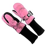 Chakka Snowblokka Waterproof Stay On Nylon Kid's Snow Mittens with Extra Long Sleeve - Pink Medium