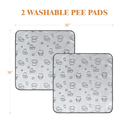 Image of Qeils Reusable Puppy Pads, 2 Pack Washable Pee Pads for Dogs, Waterproof Non Slip Wee Wee pad, Absorbent and Leakproof Training Mats for Potty, Crate, Playpen, Bed, Sofa, 36 inchx 36 inch