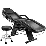 KIIUMI Tattoo Chair for Client, Esthetician Facial Bed with Hydraulic Stool, Lash Massage Table with 2-Tray, Multi-Purpose Black Lash Bed for Artist Spa Salon Beauty Equipment, Black