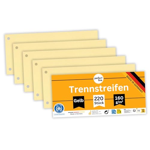 perfect line - 220 Trennstreifen für Ordner A4 Trennblätter aus Recycling-Karton einfarbig gelocht Made in Germany Blauer Engel zertifiziert (Gelb)