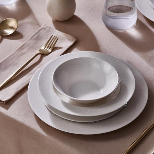 KARACA New Dome 24-tlg Tafelservice, Bone China Porzellan Geschirrset für 6 Personen Modern, Weiß Teller Set, Elegantes & Langlebiges Geschirr Set, Spülmaschinen-/Mikrowellengeeignet