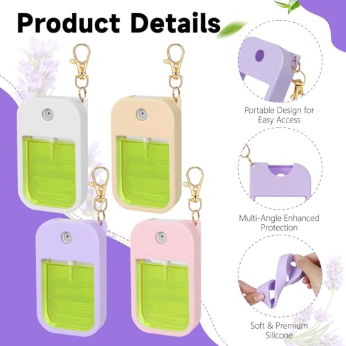 4 Pack Silicone Case for Touchland Power Mist 1oz, Leak Proof Protective Cover with Keychain, Hand Sanitizer Holder for 1 Fl Oz Bottles (Multicolor)3
