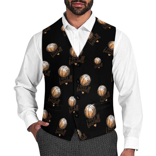 I Love Basketball Men's Suit Vest Casual Formal Dress Vests Business Waistcoat