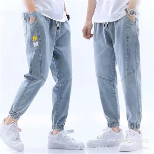Men's Jogger Thin Harem Pants Banded Pant Korea Style Light Blue Hip Hop Beam Jeans Trousers2